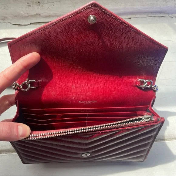YSL Saint Laurent Monogram Cassandre WOC Mono Grain De Poudre Burgundy - Picture 10 of 13